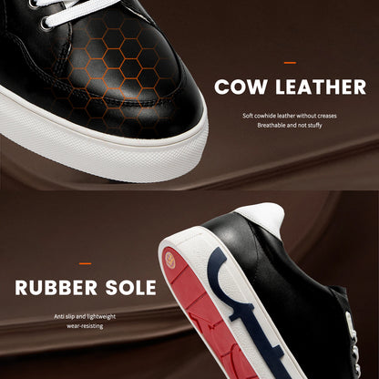 Casual Shoes Men's Leather Flat Shoes Black White Flat Breathable Massage Comfortable Casual Sneakers Luxury Brand 2025 New