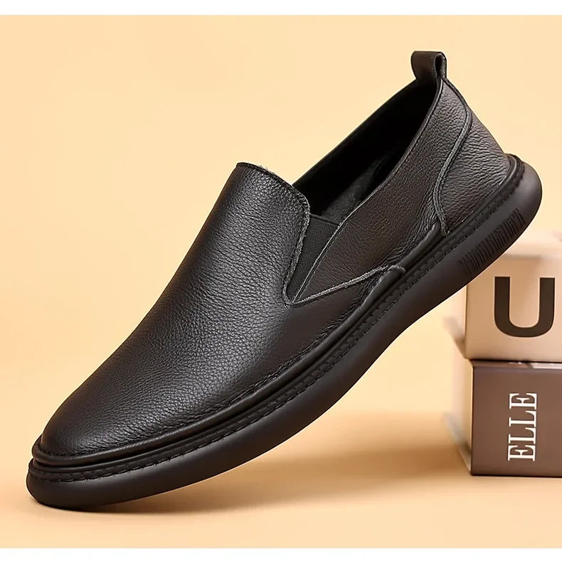 Leather Shoes Men's 2026 Summer New Male Leather Shoe Leather Man Casual Single Shoe Solid Color Breathable Mans Shoes Loafers
