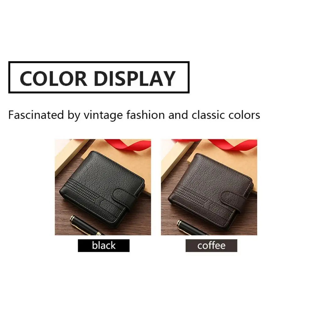 Simple PU Leather Two Fold Wallets Urban Recreational Style Solid Color Male Wallet Soft ID Badge Holder Pocket Purse Men
