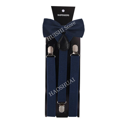Suspenders Man Bowtie Solid Color Elastic PU Leather Suspenders For Man Belt Adjustable Straps For Wedding Bow Tie Accessories