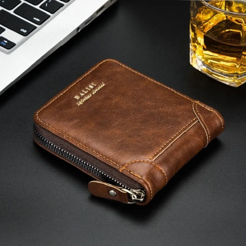 New Fashion Men's Wallet PU Leather Purse Zipper Retro Style Short Wallets for Men Card Holders Coin Storage Money Bag