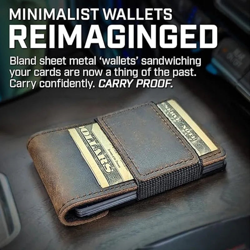 Ultra-Thin Metal & Leather Pull-Out Wallet for Men, Genuine Leather Card Holder