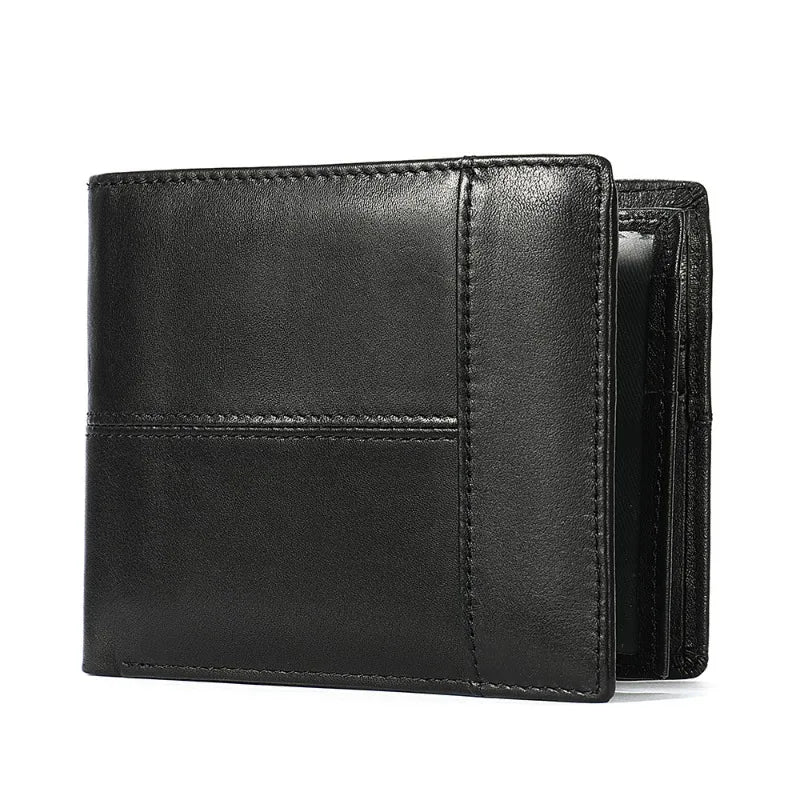 Men's Leather Short Wallet First Layer Cowhide Retro Leather Handbag Men's Anti-theft Card Bag