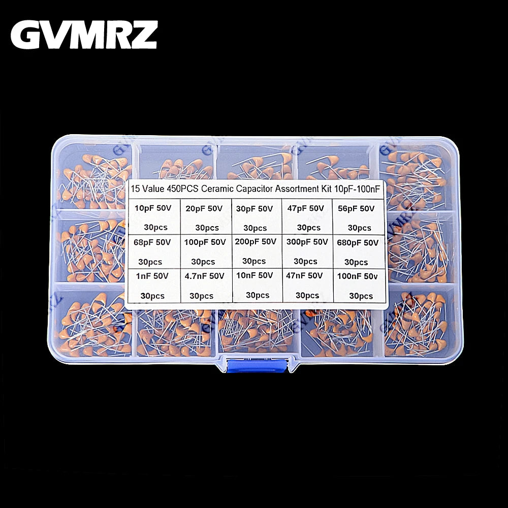 450PCS Monolithic Ceramic Capacitor Kits 10pF - 100NF 50V 10PF 30PF 47PF 56PF 68PF 100PF 200PF 300PF PF 10NF 100NF MLCC with Box
