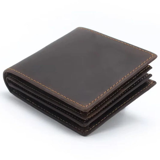 100% Genuine Leather Simple Design Retro RFID Wallet for Men with Cardholder Money Bags Men's Oil Wax Skin Short Wallets