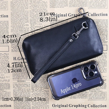 Leather Clutch Bag Men's Casual Business Grab Baotou Layer Cowhide Trend Long Clutch Bag Large Capacity Wallet