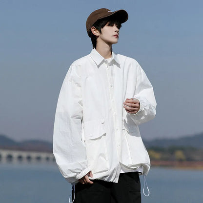 Mens Lightweight Jacket Spring Summer Two Large Pockets Loose Fit Plus Size Casual Comfort Breathable Fabric Sun protection Coat