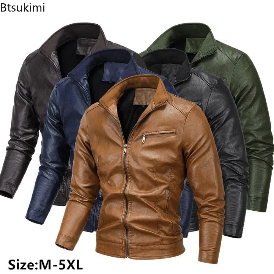 2026 New Men's Leather Jackes Fashion Windbreak Plus Fleece Motorcycle PU Leather Coats Man Casual Handsome Outwear Big Size 5XL