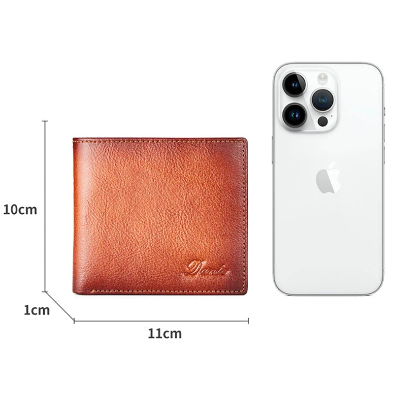 Dante 2023 Men's Leather Wallets RFID Anti-theft Brush Short Clips 100% Head Layer Cowhide Retro Casual Vertical Purse Money Bag