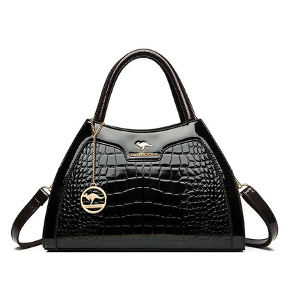 Luxury Patent Leather Handbags for Women Designer Crocodile Pattern Women's Shoulder Crossbody Bag Hobos Ladies Messenger Stone