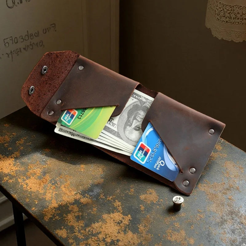 Handmade Leather Men Wallets Breif Money Bags Genuine Leather Thread Wallet for Men Slim Leather Mens Wallet