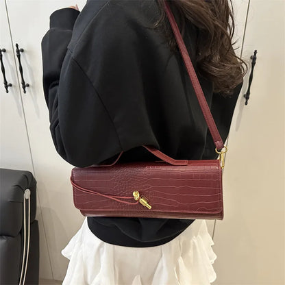 Women's Bags Burgundy Retro PU Leather Crocodile Pattern long Flip Women's Clutch Elegant Evening Bag Shoulder Crossbody Bag