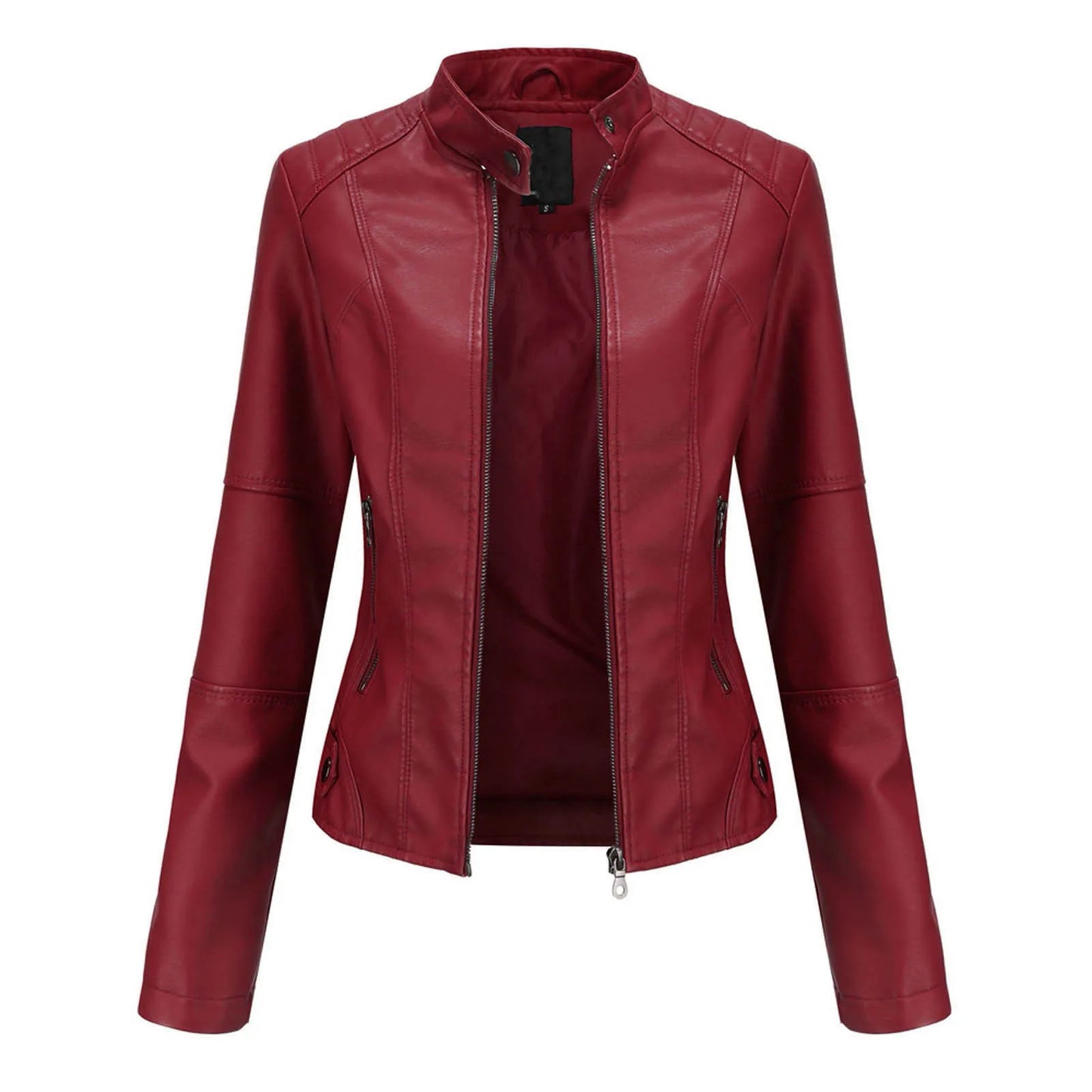 Women's Solid Color Pu Leather Jackets Slim Fit Zipper Leather Bomber Coat Turtleneck Women's Motorcycle Leather Jackets куртка