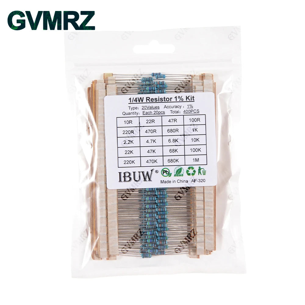 1/4W 1/2W 1W 2W 3W Resistance Set 1% Metal Film Resistor Assortment Kit 1K~820K 0.1R~750R 10K