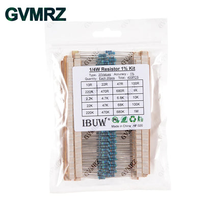 1/4W 1/2W 1W 2W 3W Resistance Set 1% Metal Film Resistor Assortment Kit 1K~820K 0.1R~750R 10K