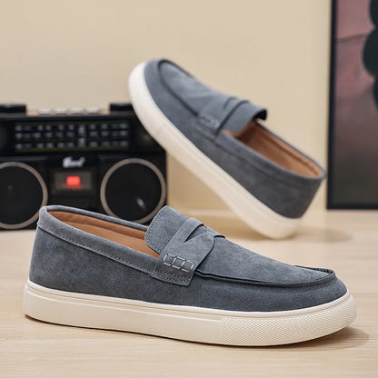 Suede Leather Men's Casual Shoes Fashion Comfortable Loafers Breathable Slip on Walking Footwear Platform Lightweight Work Shoes