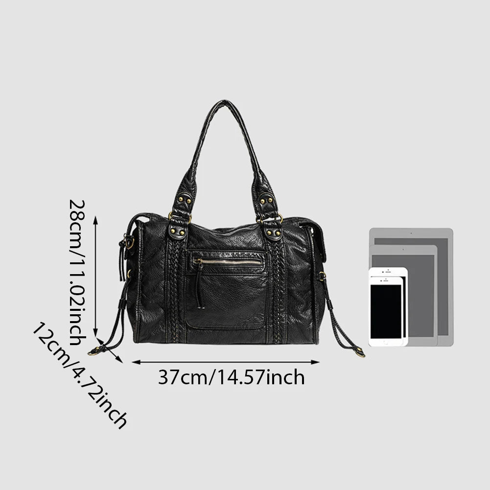 Leather Retro Shoulder Bag for Women with Pockets Shoulder Handbag Top Handle Bag Shopper Bag for Work Travel