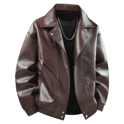 Leather jacket men's  version trendy handsome locomotive jacket men's lapel top