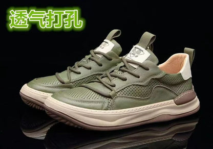 Genuine Leather Men's Shoes Thick Soles Breathable Hollow Out Casual Shoes Outdoor Men's Sports Shoes Loafers Shoes