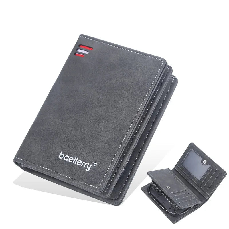 Baellerry Leather Men Wallets Zipper Short Desigh Wallet Hipster Credit Card Holders Inserts Coin Purses Vintage Walltes
