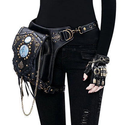 Steampunk Retro Rock Belt Halloween Cosplay Accessories Leather Rivet Chain Drop Leg Motorcycle Crossbody Shoulder Bag For Adult