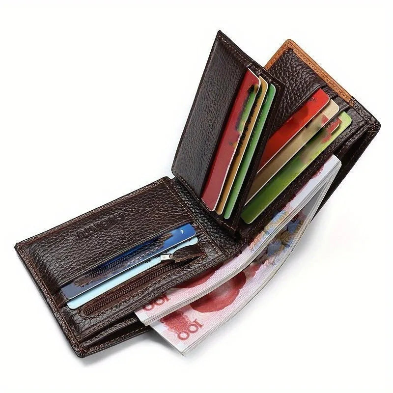 Genuine Leather Men Wallet Many Departments Short Bifold Man Wallets Zipper Coin Pocket Card Holder Purses Male Wallets