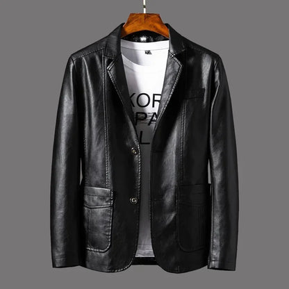 2026 Men's Leather Jackets Lapel Business Pu Blazers Men Solid Casual Slim Button-up Leather Coats Autumn Outwear Plus Size 6XL
