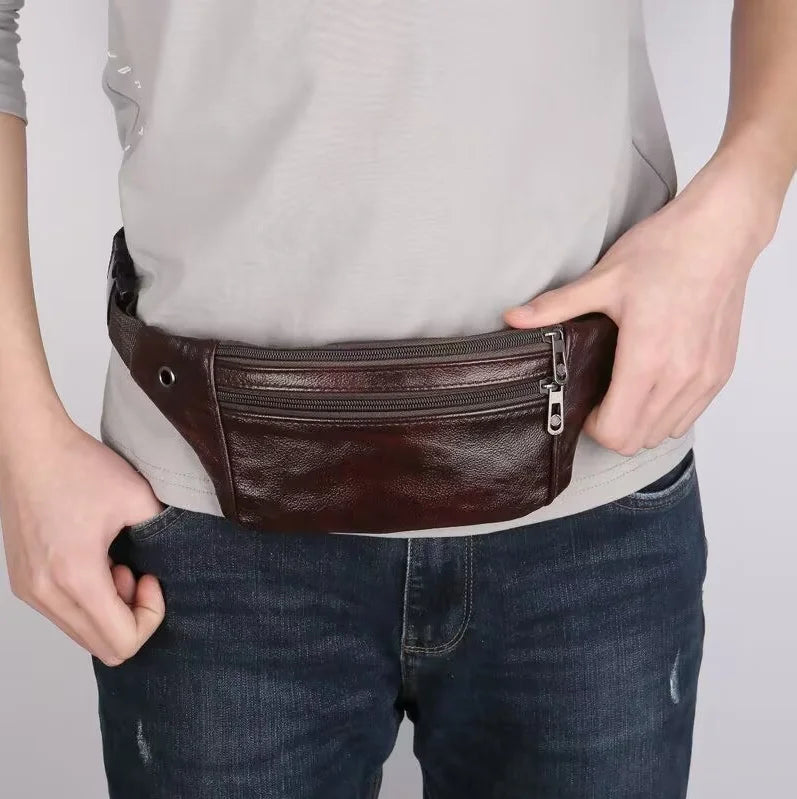 Men's Leather Multi-functional Waterproof Waist Bag - Mobile Phone Wallet Business Cashier Smaller Size