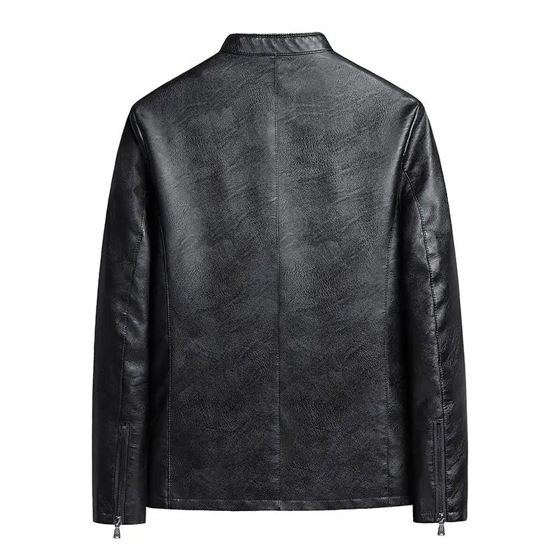 Men's Motorcycle PU Leather Jacket Spring New Thin Stand-up Collar Slim Handsome Top