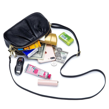 Genuine Leather One Shoulder Bag Women Fashion Crossbody Bag Designer Small Handbag Earphone Key Lipstick Phone Pouch Messenger