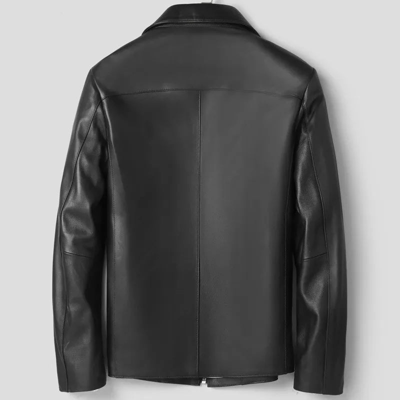 Men's Black Genuine Leather Jacket Sheepskin Lapel Big Size 8XL Handsome Outerwear for Spring And Autumn