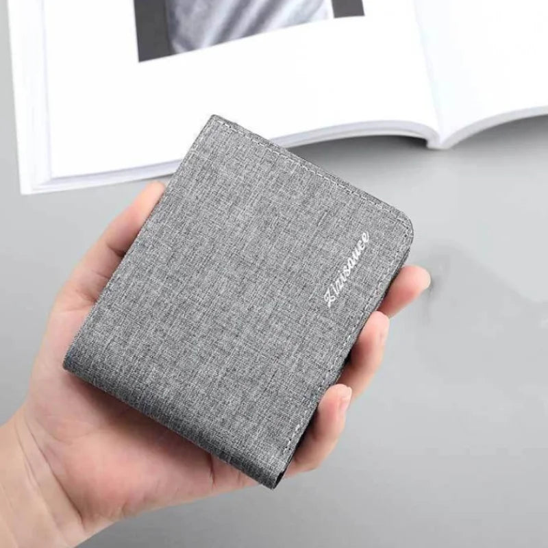 Canvas Men Wallet Black Money Bag Short Purse Gray Id/Photo/Bank Holder For Business Trips Everyday Use Organizing Essentials