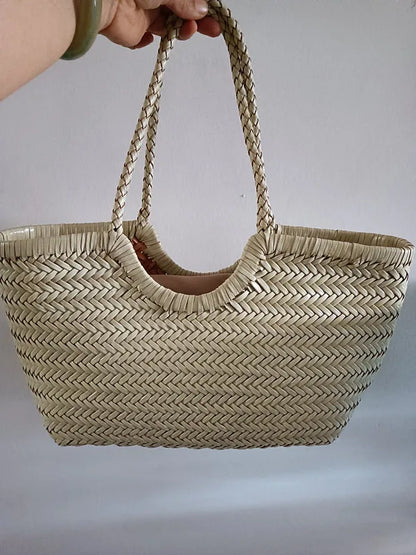 Handbags Women's Genuine Leather Shoulder Bag Luxury Woven Casual Shopping Bag Vintage Basket Tote Large Cowhide Hand Bags Lady
