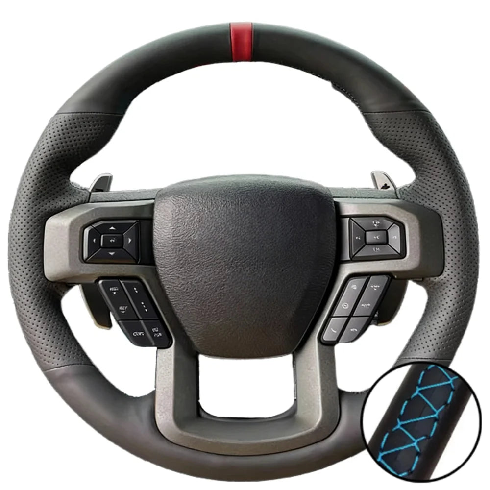 Hand Stitched Microfiber Leather King Ranch Lariat Platinum XL XLT 2015-2017 Volant Steering Wheel Cover For Ford F-150
