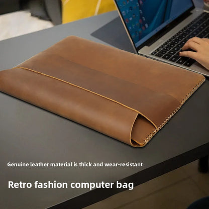 New Laptop Bag Cowhide Retro Fashion Protective Case Macbook Liner Tablet Storage Clutch Bag
