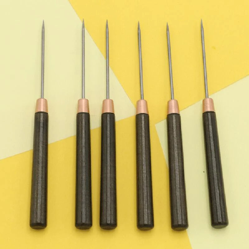 Professional Leather Wood Handle Awl Tools, Leather Craft, Stitching Sewing Accessories, Sewing Stitching, 2Pcs