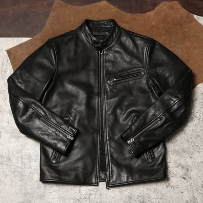 Black Winter Leather Jacket Men Sports Style Plus Size 4XL Genuine Natural Thick Cowhide Stand Collar Slim Fit Leather Coat