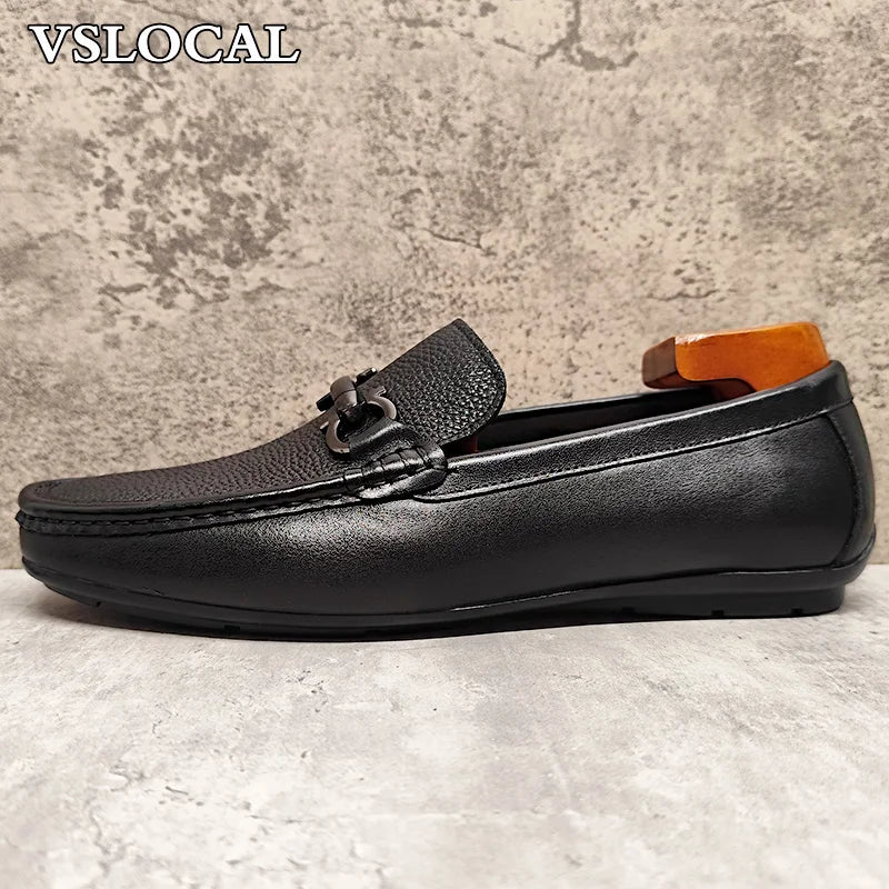 Luxury Men Leather Shoes Black White Horsebit Loafers Slip on Formal Men Dress Shoes Wedding Office Casual Shoes For Men