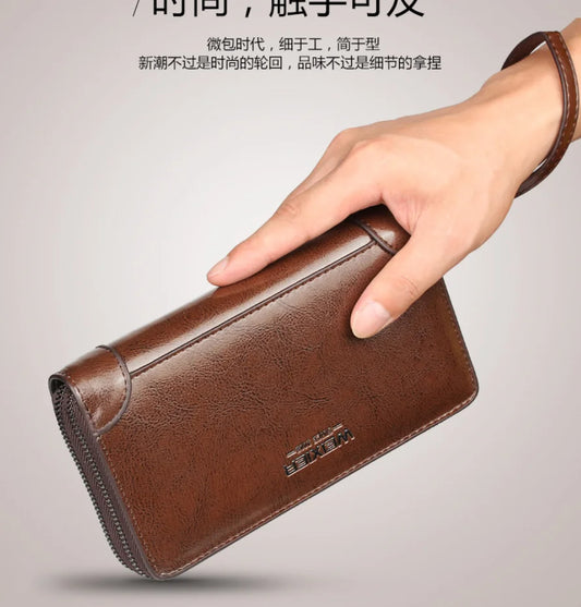 Men's wallet long wallet quality PU leather walletes men's Double Zipper Coin Pocket Purse youth business clutch Phone bags sac