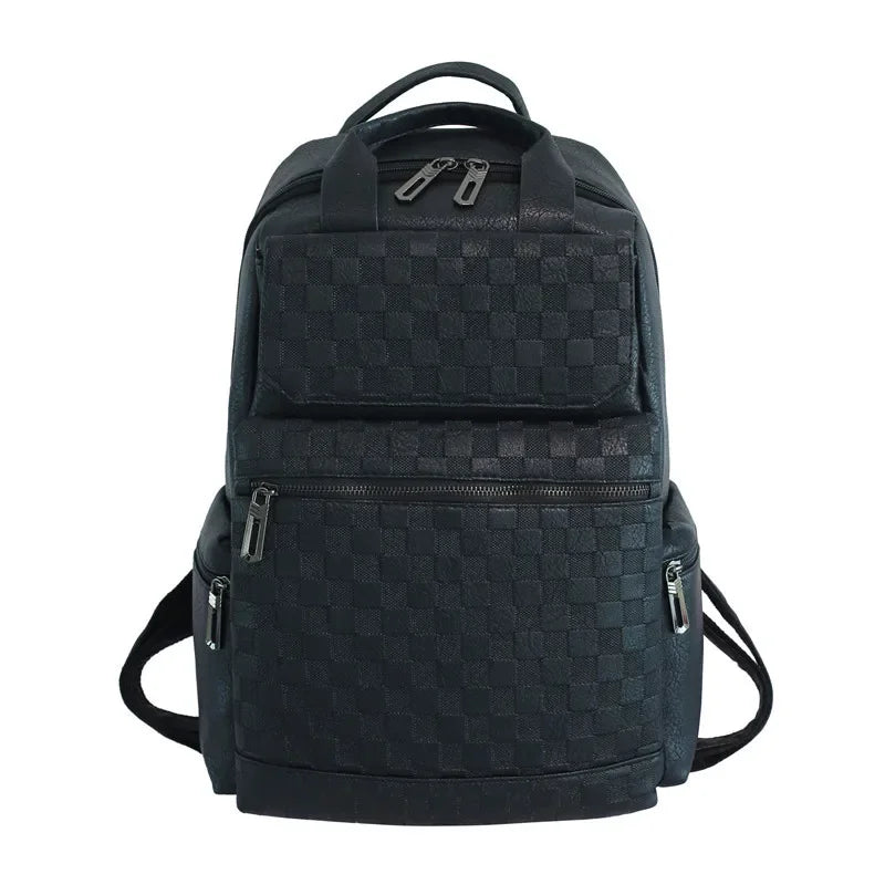 Fashion Plaid Men's Backpack Luxury Travel Backpacks Men Large Capacity Laptop Bags Soft Leather Backbags Student School Bag