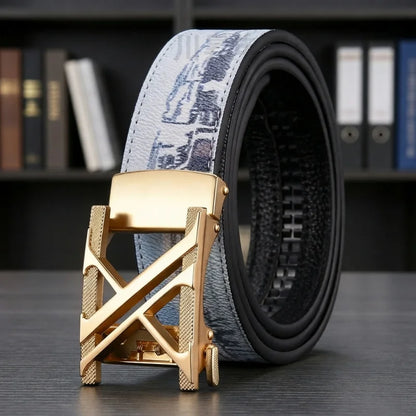 New Belt, Fashionable Men's Leather Belt, Business, Trendy, Casual, Versatile, Letter Graffiti,