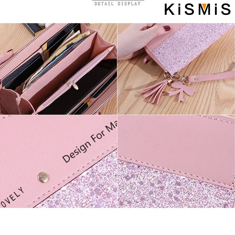 KISMIS Women's Wallets Fashion Long Leather Wallets Large Capacity Buckle Zipper Clutches Fashion Multi-Card Wallets Zipper