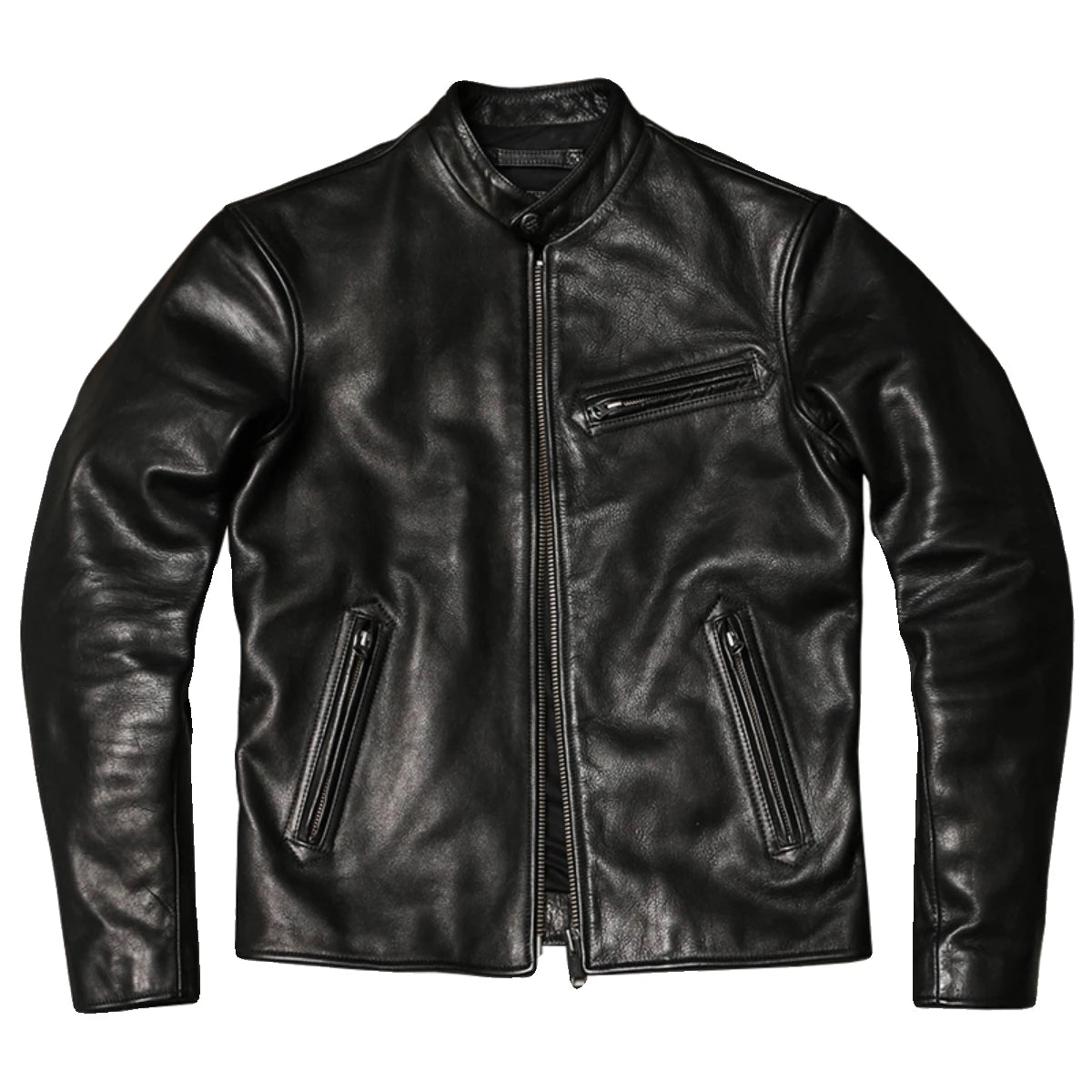 Black Winter Leather Jacket Men Sports Style Plus Size 4XL Genuine Natural Thick Cowhide Stand Collar Slim Fit Leather Coat
