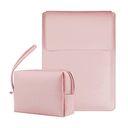 With Small Bag Laptop Sleeve Bag Bracket Design PU Leather Laptop Sleeve Case Adjustable Waterproof Laptop Bracket Inner Bag