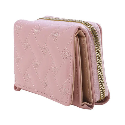 PU Leather Tri-Fold Wallet for Women Embroidery Multiple Card Slots Purse with Coin Pocket Minimalist Cash Card Holder