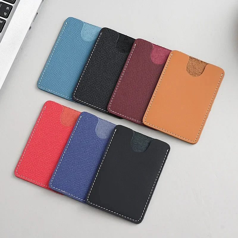 Ultra-Thin Mini Full-Grain Cowhide Leather Card Holder Wallets for Men Women Lightweight Soft Genuine Leather Credit Card