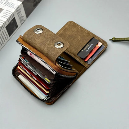 Card Holder Leather Wallet Gift Travel Business Casual Men's Double Buckle Zipper Short Coin Purse Multi-function Money Bags