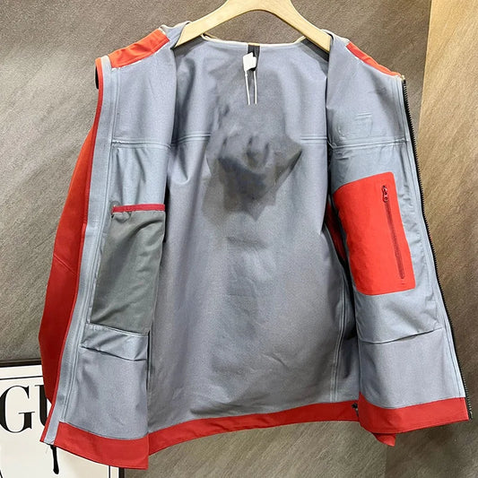 Outdoor Hard Shell Jacket Men Mountaineering Skiing Camping Cycling Jogging Hooded Breathable Waterproof Coat Quality Sportswear