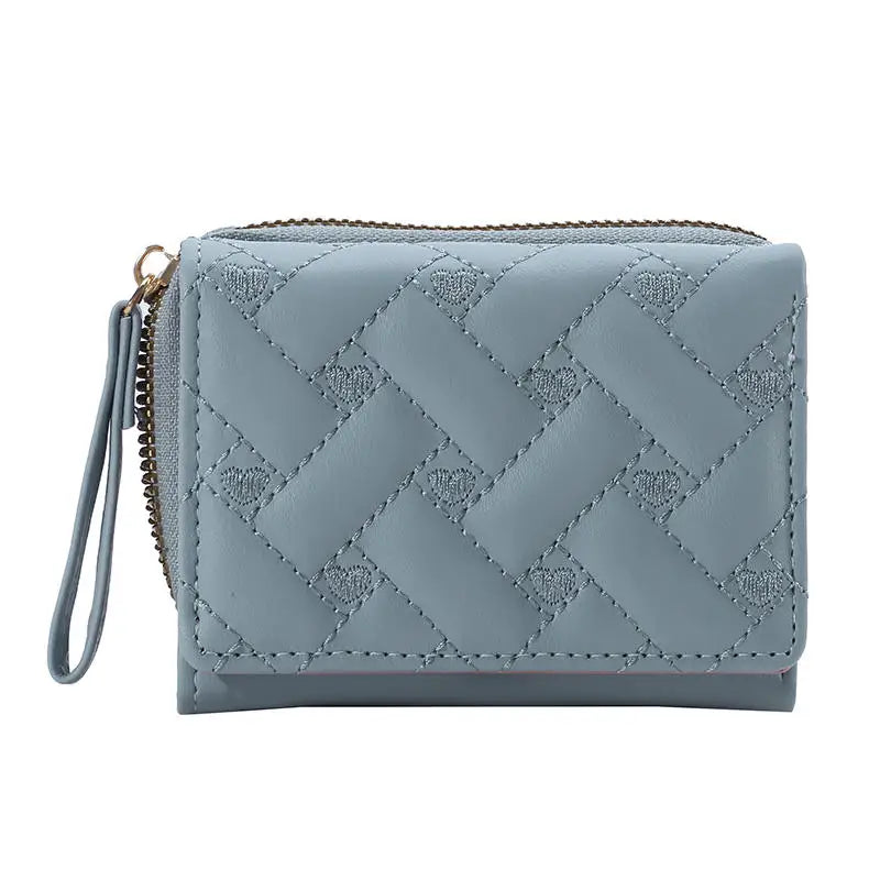 PU Leather Tri-Fold Wallet for Women Embroidery Multiple Card Slots Purse with Coin Pocket Minimalist Cash Card Holder