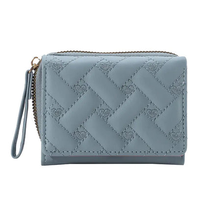 PU Leather Tri-Fold Wallet for Women Embroidery Multiple Card Slots Purse with Coin Pocket Minimalist Cash Card Holder